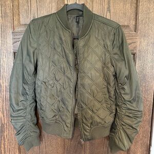 Olive Green Quilted Bomber Jacket